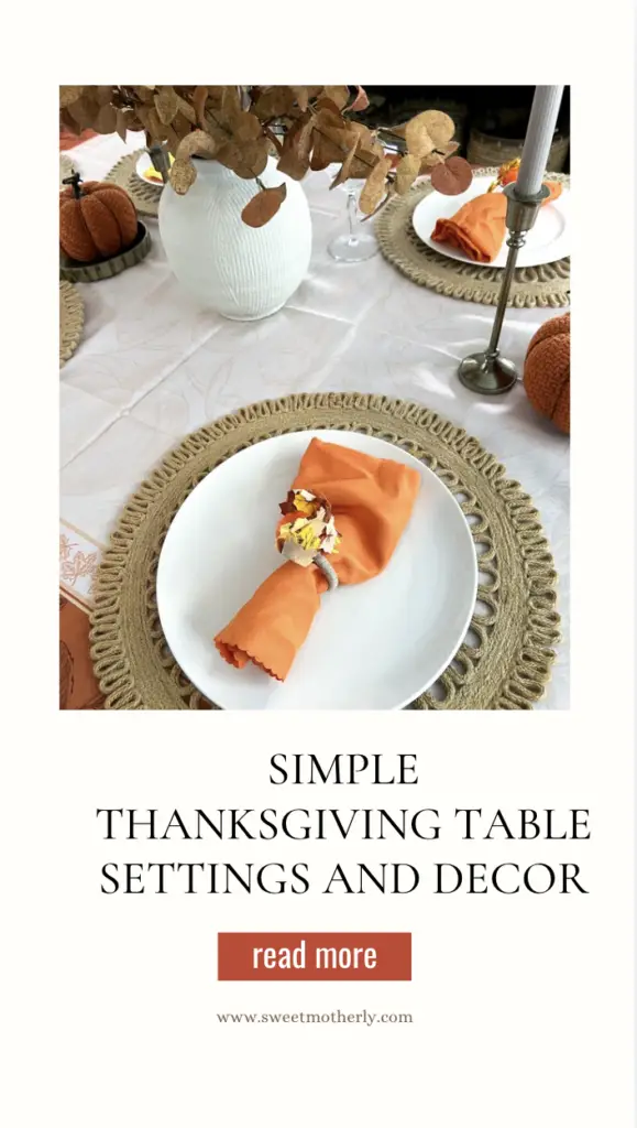 Simple-Thanksgiving-Table-Settings-and-Decor - Sweet Motherly A white plate with an orange napkin on it.